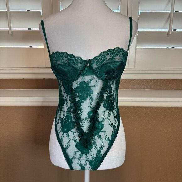 Andrea Kristoff Vintage Size S Lingerie Set Sheer Teddy And Robe Emerald Green - Picture 4 of 11